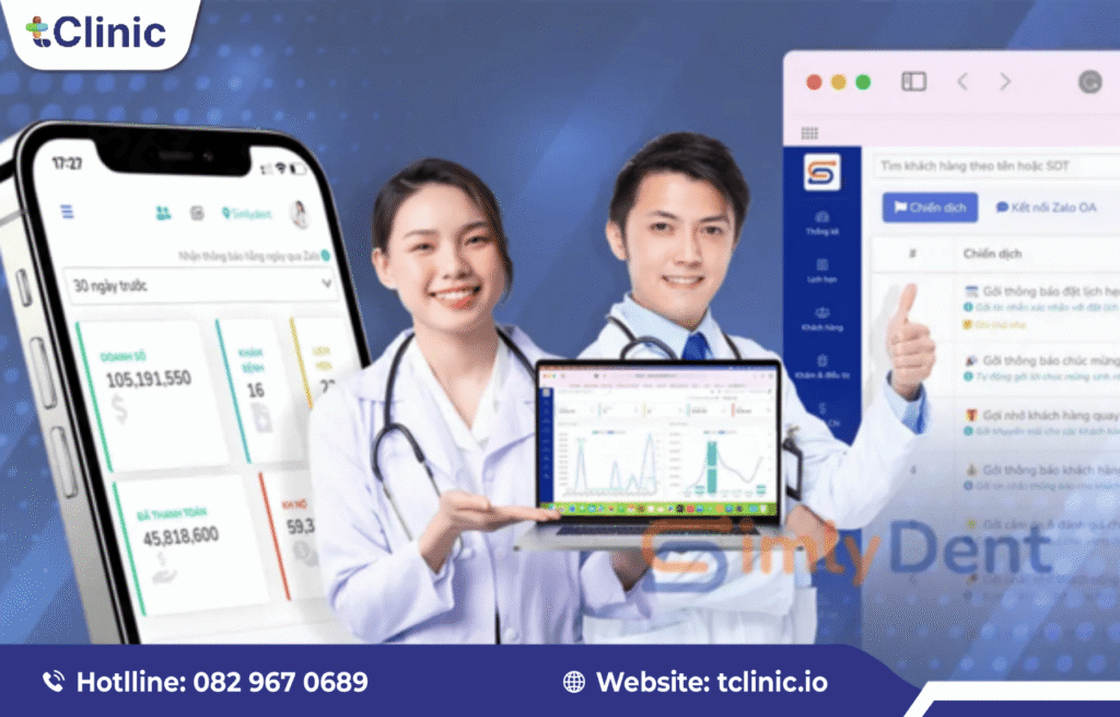 Các gói phần mềm phòng khám Nhi tClinic phù hợp với từng quy mô 1 Giao diện quản lý phòng khám tClinic trên máy tính và ứng dụng di động