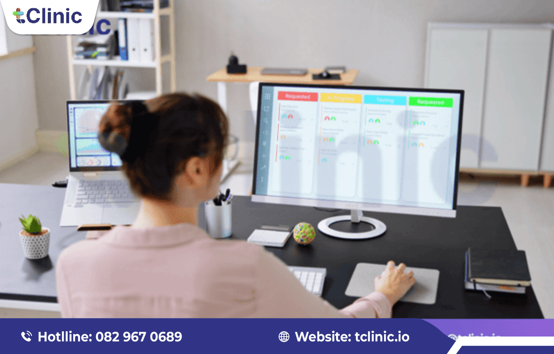 Báo giá phần mềm quản lý phòng khám Nhi tClinic mới 3 Giao diện quản lý công việc và báo cáo trên phần mềm tClinic.