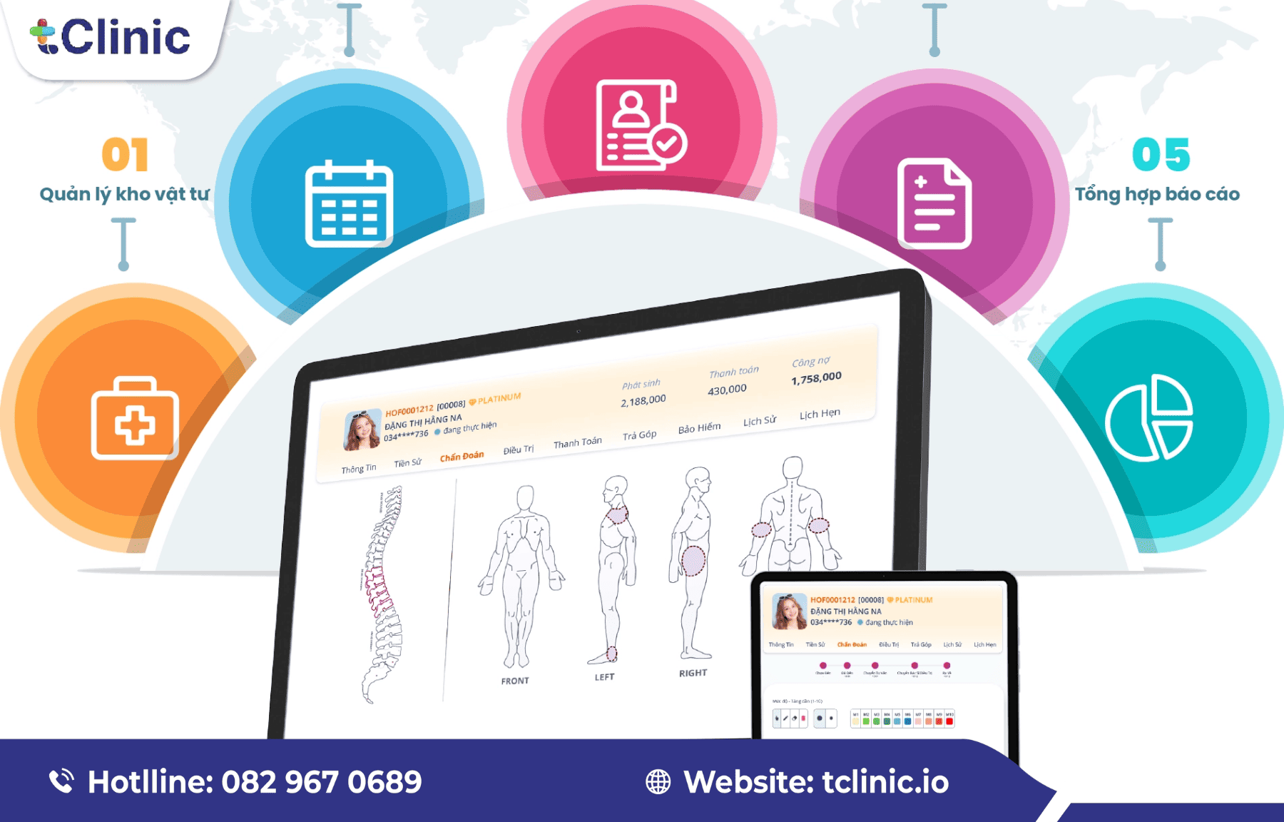 Phần mềm giúp tối ưu quy trình khám, chẩn đoán & nhắc lịch tái khám 5 Giao diện bảng điều khiển (dashboard) quản lý hồ sơ và chỉ số sức khỏe bệnh nhân.