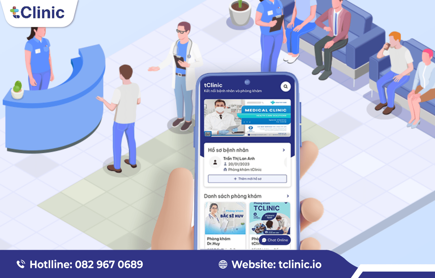 Tin tức 7 Minh họa quy trình tiếp đón bệnh nhân và trải nghiệm ứng dụng tClinic trên thiết bị di động.