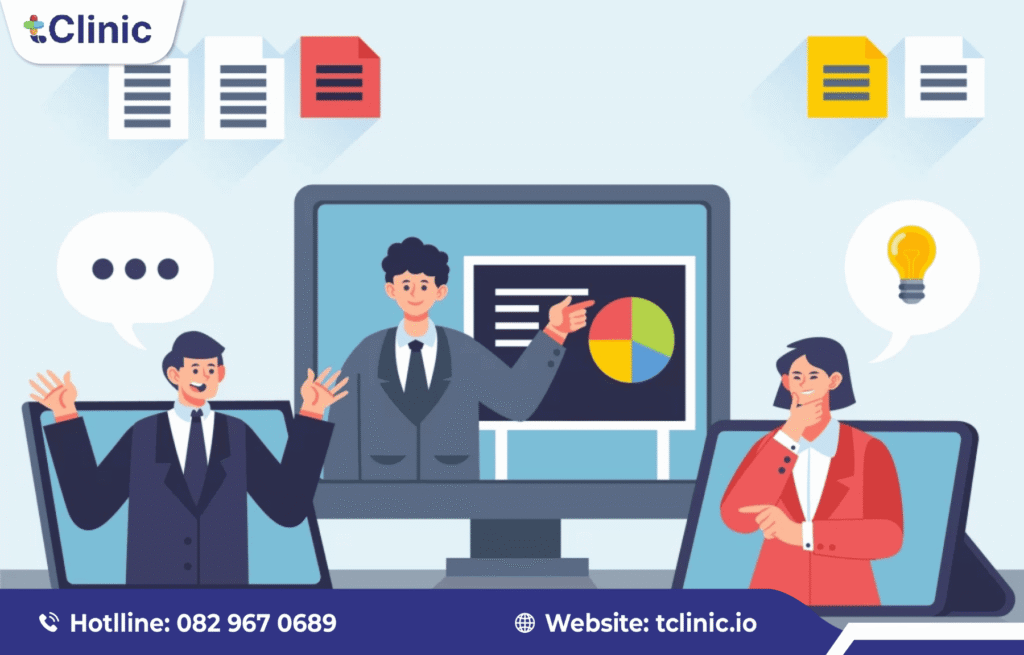 Minh họa đào tạo nhân viên sử dụng phần mềm quản lý phòng khám.